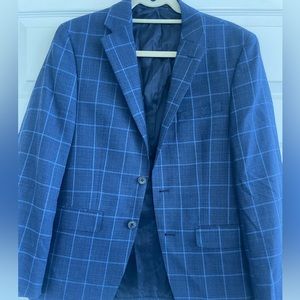 Calvin Klein Sport Coat Mens Size 38S Blue Plaid Wool Two Button Double Vented